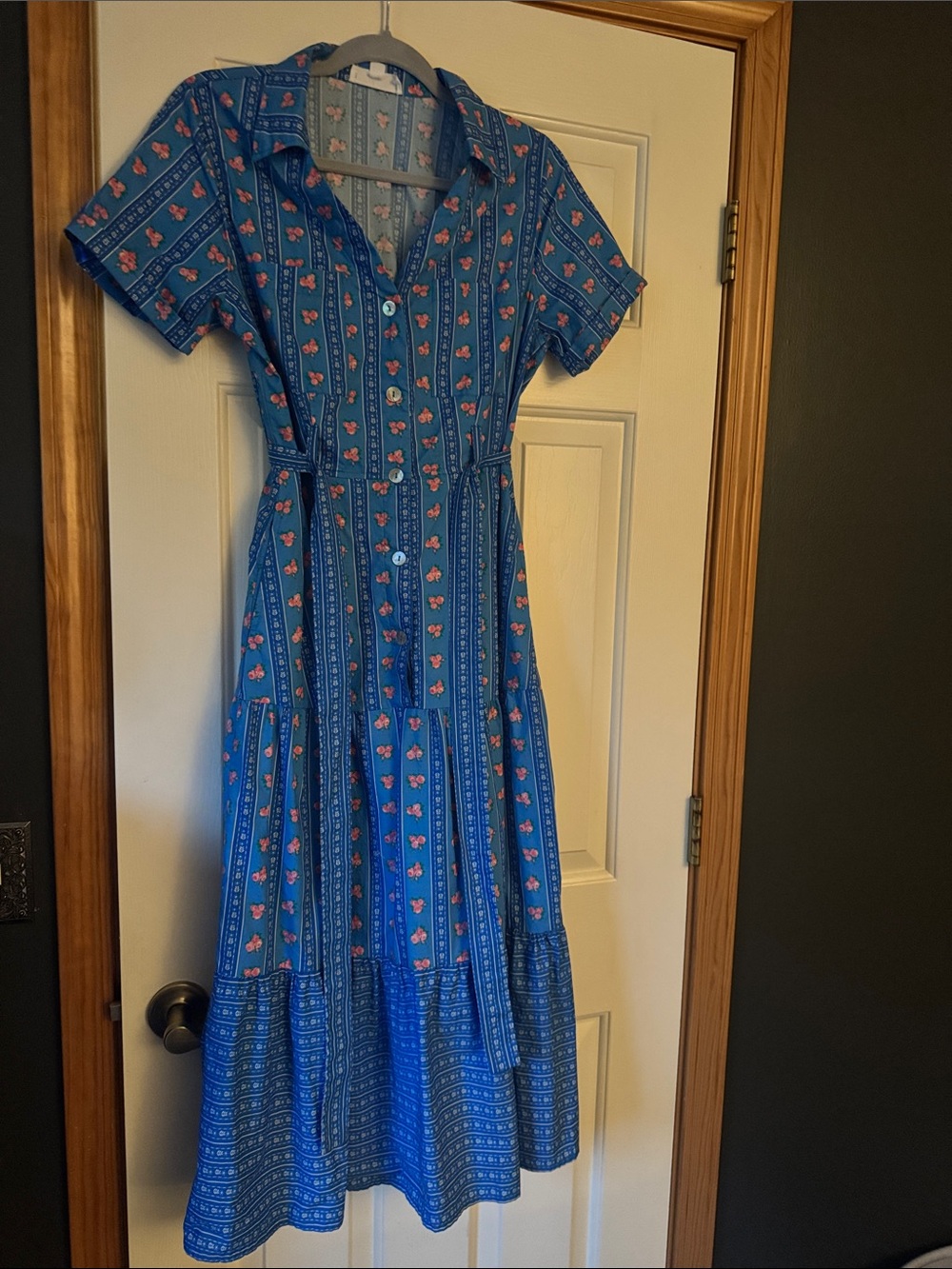 Peach Love California Blue Floral Maxi Dress with Pink Accents